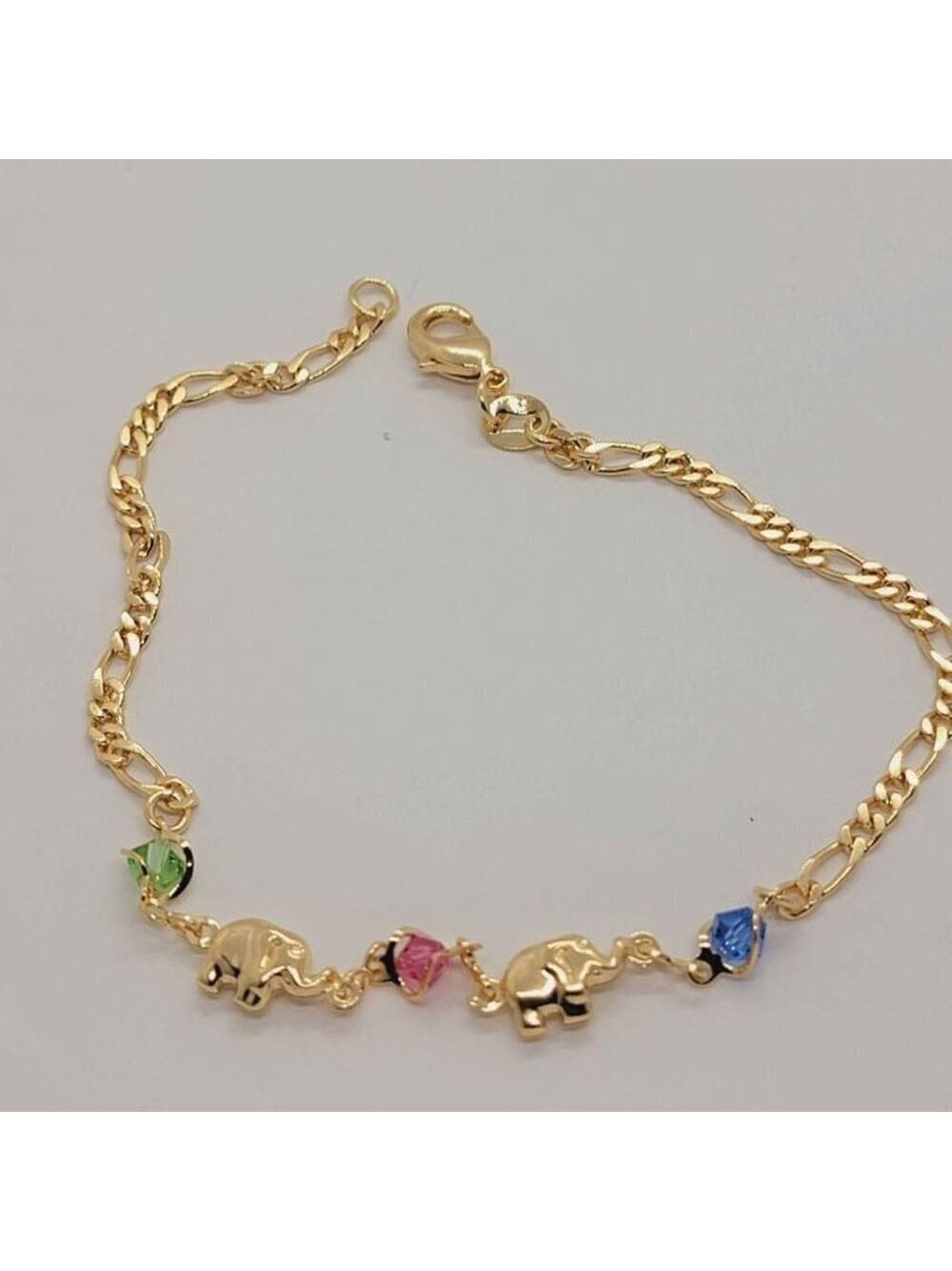 Brand New Brazilian 18k Gold Filled 2 Elephants w/ beaded colors anklet - Picture 2 of 3